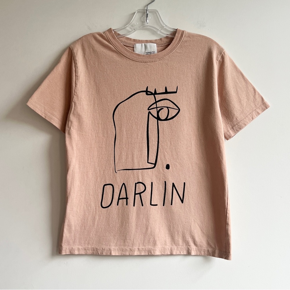 Market A beige minimalist abstract artsy crew neck t shirt